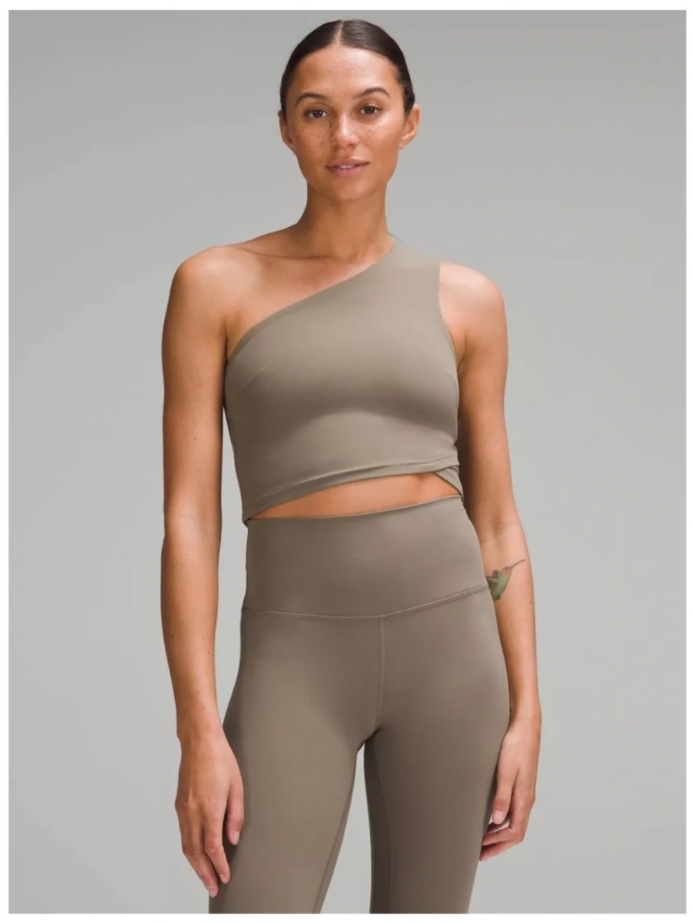 Lululemon Align Asymmetrical Cropped Tank Top Nomad in taupe brown